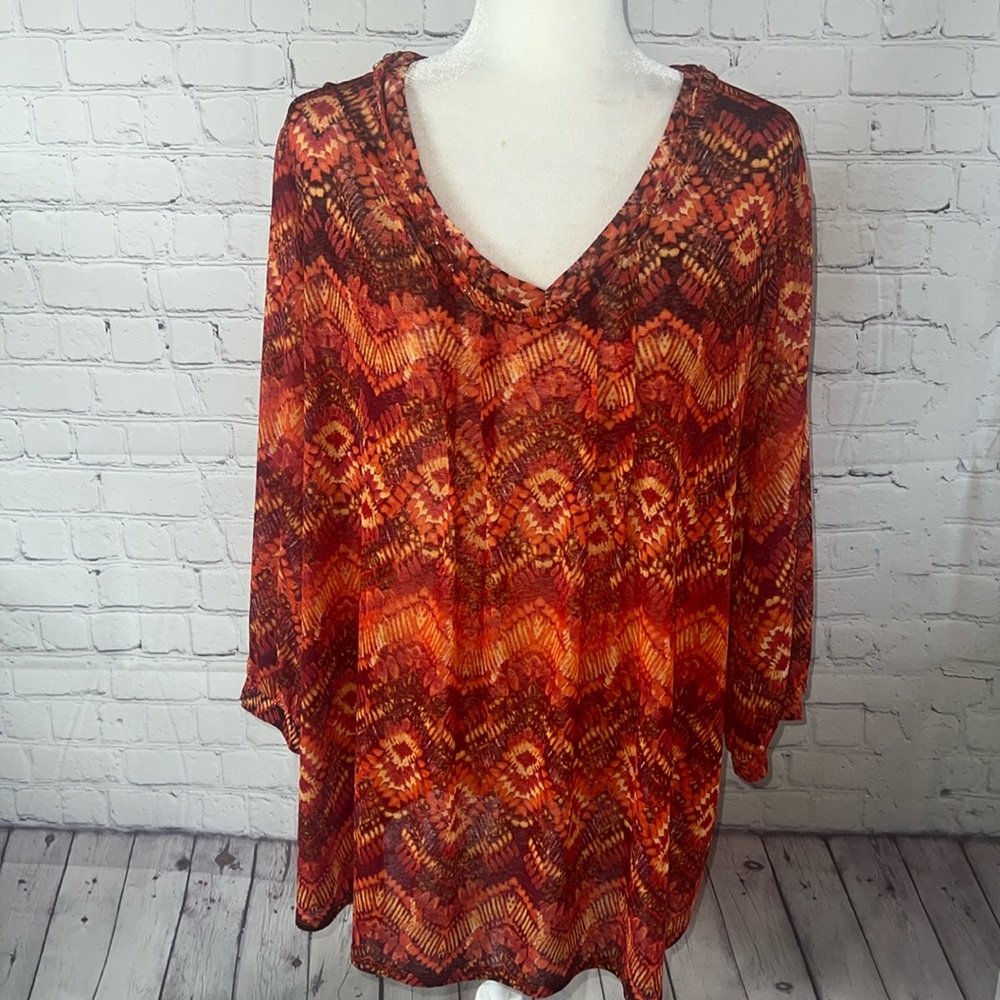 3X Susan Graver orange semi sheer tunic blouse. Crepe like fabric. Like …